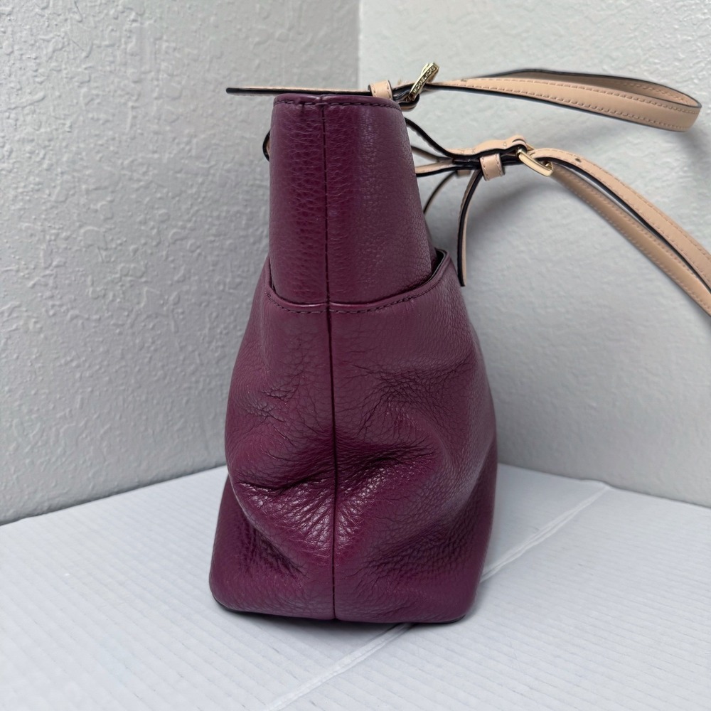 Michael Kors Bedford Pocket Tote Plum Pebble Leather Gold large Bag - Picture 3 of 12
